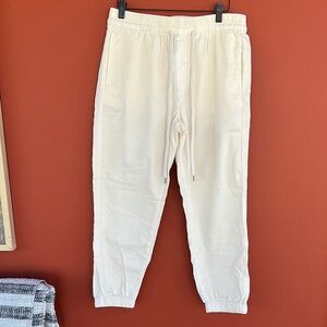 Cream Textured Sweatpants with Elastic Cuffs